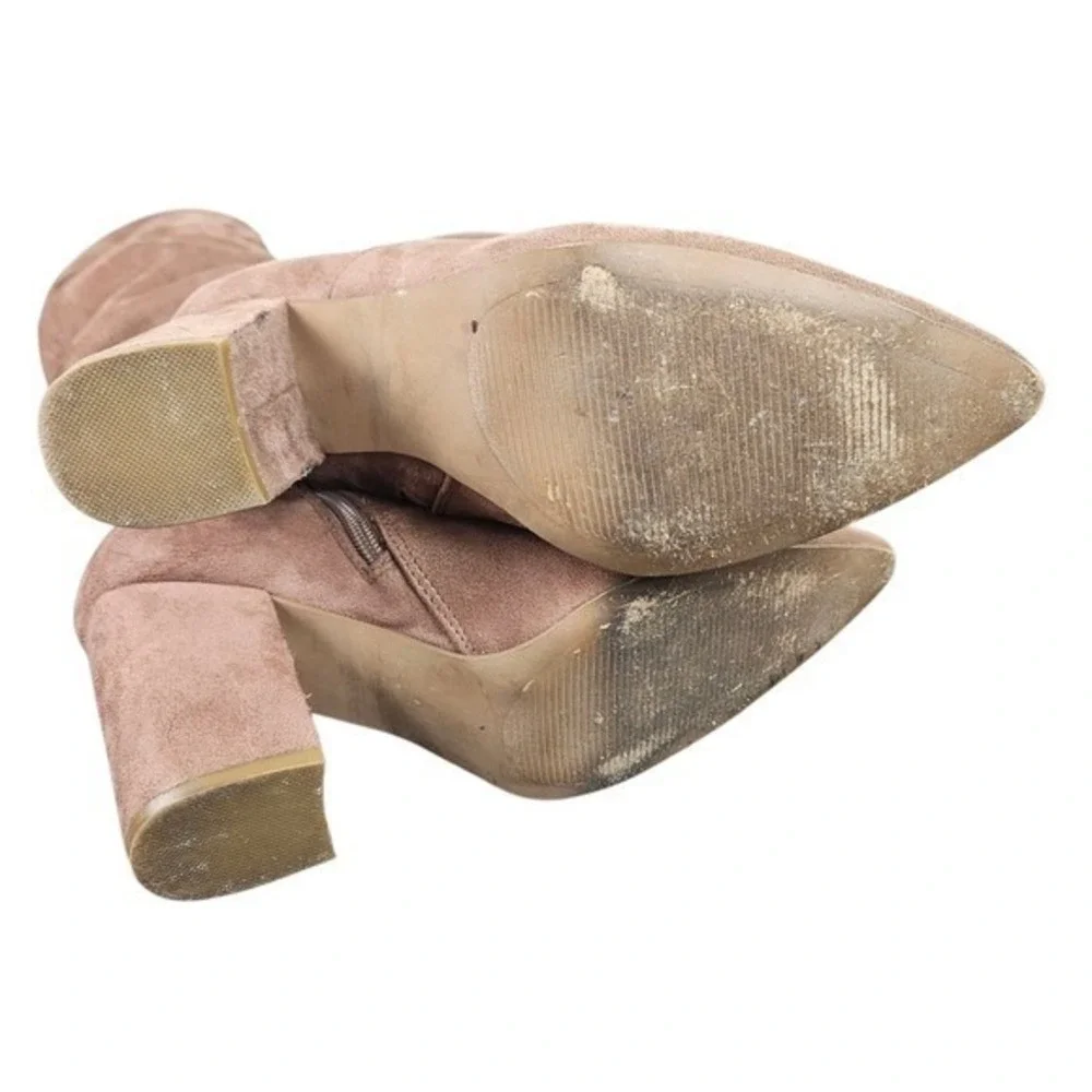 Steve‎ Madden Women's Tan Suede Ruched Block Heel Pointed Toe Boots Size 8.5M